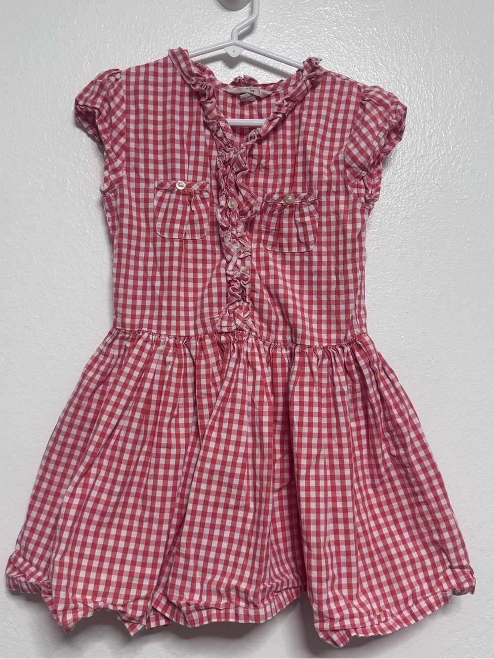 Lands' End Burnt Orange and White Gingham Ruffle-Front Dress